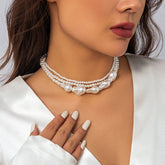 Boho Layered Irregular Chunky Pearl Chain Choker Necklace