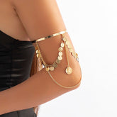 Boho Layered Round Disk Charm Sequins Tassel Arm Cuff