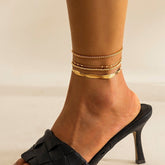 Boho Layered Specialty Ball Herringbone Chain Stackable Anklet Set