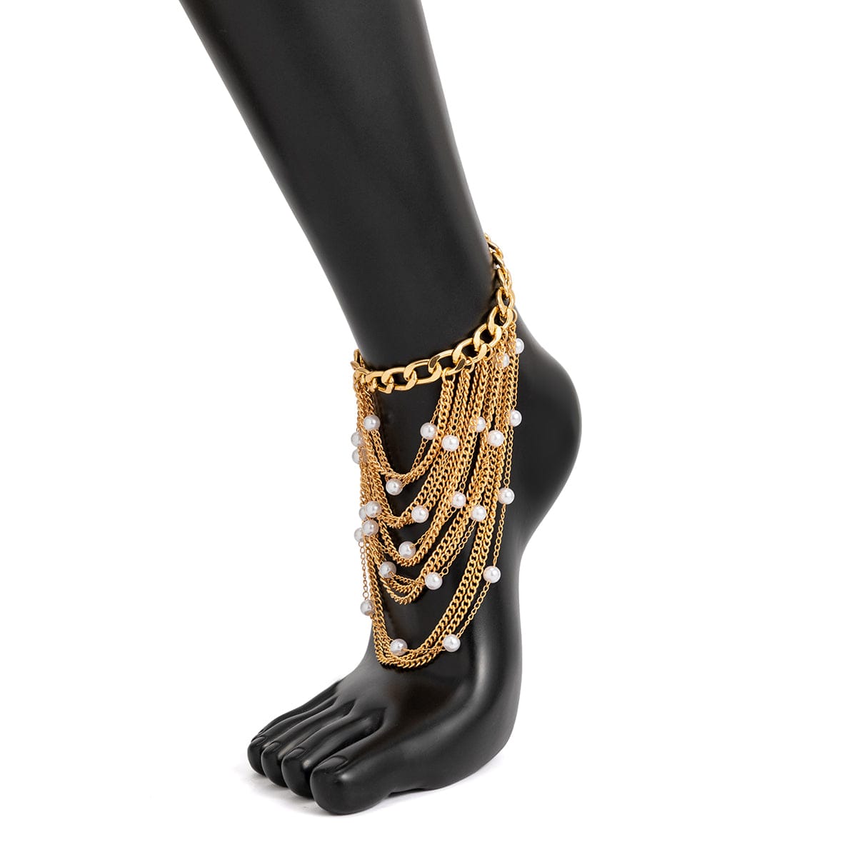 Boho Pearl Chain Tassel Anklet