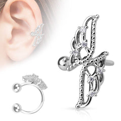 Brass Clip On Fake Double Wing Cartilage Helix Fake Piercing Horseshoe Ear Cuff
