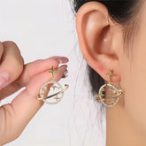 Celestial Crystal Saturn Gold Earrings