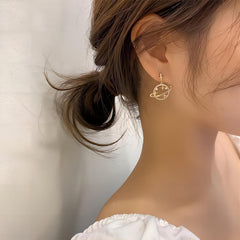 Celestial Crystal Saturn Gold Earrings