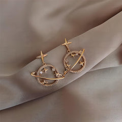Celestial Crystal Saturn Gold Earrings