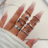 Chic 10 Pieces Celestial Moonphase Star Ring Set
