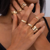 Chic 11 Pieces Gold Tone Metal Ring Set
