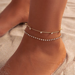 Chic 2 Pieces Crystal Box Chain Stackable Anklet Set