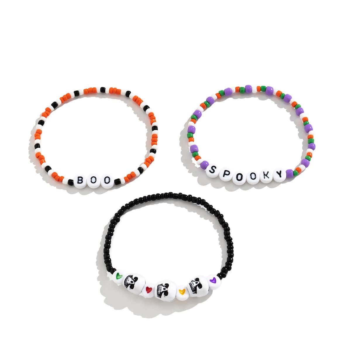 Chic 3 Pieces Letter Heart Charm Seed Bead Stackable Bracelet Set