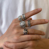 Chic 5 Pieces Antique Silver Tone Embossed Pattern Ring Set