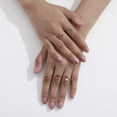 Chic 5 Pieces Colorful Crystal Fruits Rings Set