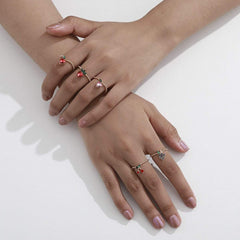 Chic 5 Pieces Colorful Crystal Fruits Rings Set