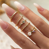 Chic 5 Pieces CZ Inlaid Floral Ring Set