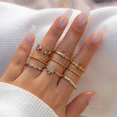 Chic 9 Pieces CZ Inlaid Star Ring Set
