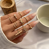 Chic 9 Pieces Floral Rings Set