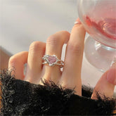 Chic Adjustable Pink Crystal Heart Ring