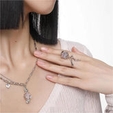 Chic Adjustable Purple Raw Crystal Rose Ring