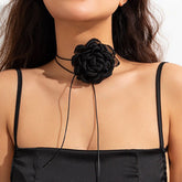 Chic Black White Flower Wax Cord String Choker Necklace
