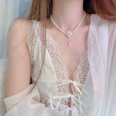 Chic Camellia Pearl Chain Choker Necklace