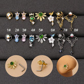 Chic Colorful CZ Inlaid Stainless Steel Floral Moon Star Nose Piercing Nose Stud
