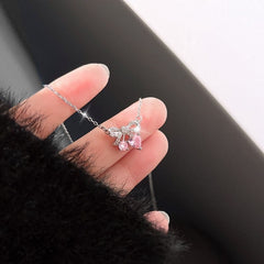 Chic CZ Inlaid Bowknot Cherry Pendant Necklace