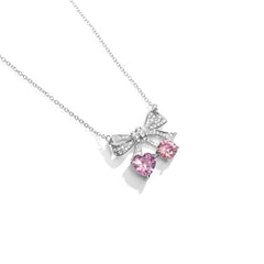 Chic CZ Inlaid Bowknot Cherry Pendant Necklace