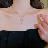 Chic CZ Inlaid Bowknot Heart Magic Wand Necklace