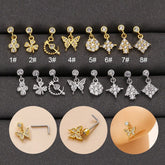 Chic CZ Inlaid Butterfly Clover Arrow Heart Nose Piercing Nose Stud