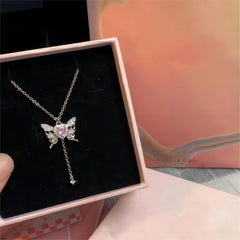Chic CZ Inlaid Butterfly Heart Necklace