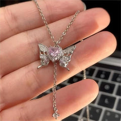 Chic CZ Inlaid Butterfly Heart Necklace
