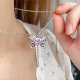 Chic CZ Inlaid Butterfly Heart Necklace