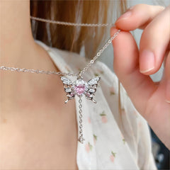 Chic CZ Inlaid Butterfly Heart Necklace