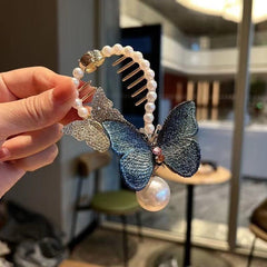 Chic CZ Inlaid Butterfly Pearl Chignon Hair Claw Clip