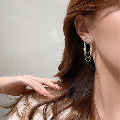 Chic CZ Inlaid Chain Tassel Heart Earrings
