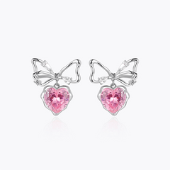 Chic CZ Inlaid Crystal Bowknot Heart Dangle Earrings