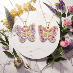 Chic CZ Inlaid Enamel Butterfly Matching Necklace