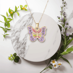 Chic CZ Inlaid Enamel Butterfly Matching Necklace
