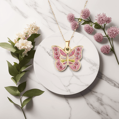 Chic CZ Inlaid Enamel Butterfly Matching Necklace