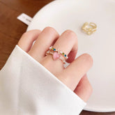 Chic CZ Inlaid Enamel Floral Opal Heart Ring