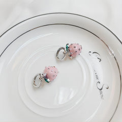 Chic CZ Inlaid Enamel Pink Strawberry Huggie Hoop Earrings