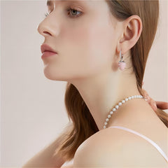 Chic CZ Inlaid Enamel Pink Strawberry Huggie Hoop Earrings