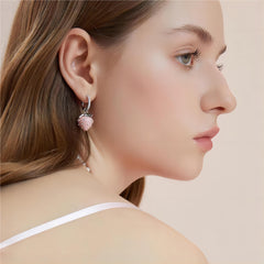 Chic CZ Inlaid Enamel Pink Strawberry Huggie Hoop Earrings