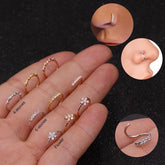 Chic CZ Inlaid Floral Stone Nose Piercing Nose Hoop