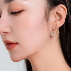 Chic CZ Inlaid Moon Phase Star Dangle Stud Earrings Set