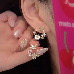 Chic CZ Inlaid Natural Pearl Shell Butterfly Floral Earrings