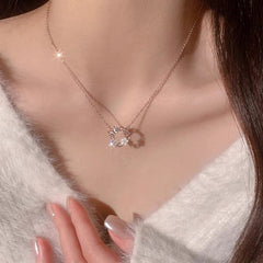 Chic CZ Inlaid Natural Pearl Shell Butterfly Floral Necklace