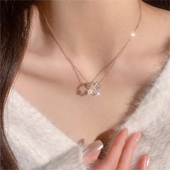 Chic CZ Inlaid Natural Pearl Shell Butterfly Floral Necklace