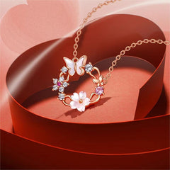 Chic CZ Inlaid Natural Pearl Shell Butterfly Floral Necklace
