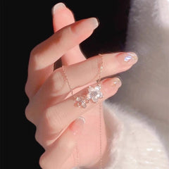 Chic CZ Inlaid Natural Pearl Shell Duo Cherry Blossom Necklace