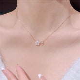 Chic CZ Inlaid Natural Pearl Shell Duo Cherry Blossom Necklace