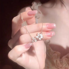 Chic CZ Inlaid Natural Pearl Shell Duo Cherry Blossom Necklace